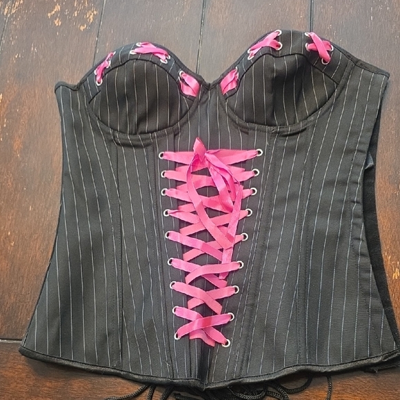 Other - Black Corset with Pink Lacing and Skirt